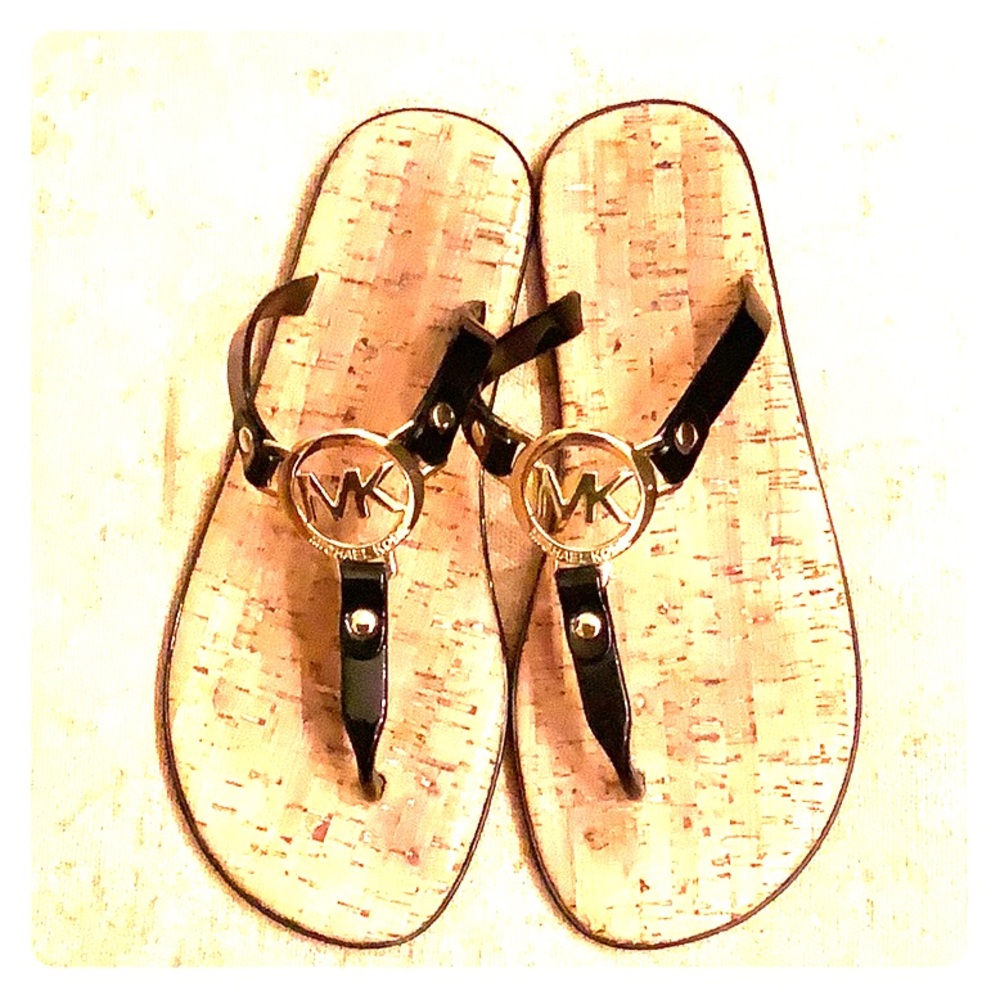 Tan sandals with black straps